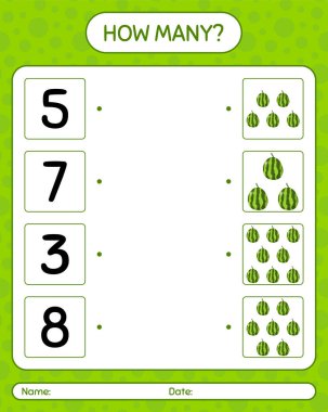 Karpuzla kaç tane sayma oyunu. Anaokulu çocukları için çalışma listesi, aktivite listesi, yazdırılabilir çalışma tablosu