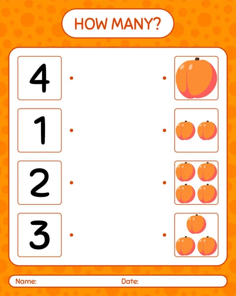 How Many Counting Game Peach Worksheet Preschool Kids Kids Activity — Stock Vector