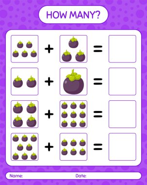 Mangosteen ile kaç tane sayma oyunu. Anaokulu öğrencileri için çalışma listesi, aktivite listesi, basılabilir çalışma listesi