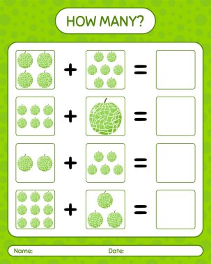 Kavunla kaç tane sayma oyunu. Anaokulu öğrencileri için çalışma listesi, aktivite listesi, basılabilir çalışma listesi