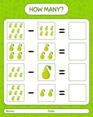 Kaç tane oyun armudu var? Anaokulu çocukları için çalışma listesi, aktivite listesi, yazdırılabilir çalışma tablosu