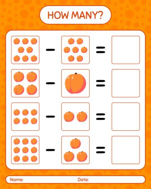 Kaç tane sayım şeftalisi var? Anaokulu çocukları için çalışma listesi, aktivite listesi, yazdırılabilir çalışma tablosu