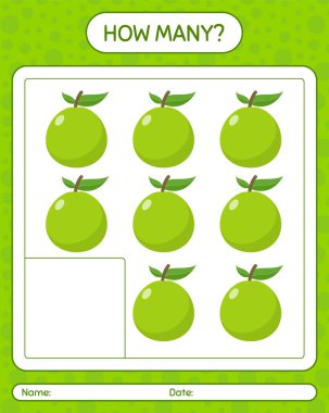 Guava ile kaç tane sayma oyunu var? Anaokulu çocukları için çalışma listesi, aktivite listesi, yazdırılabilir çalışma tablosu