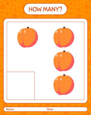 Şeftali ile kaç tane sayma oyunu. Anaokulu çocukları için çalışma listesi, aktivite listesi, yazdırılabilir çalışma tablosu