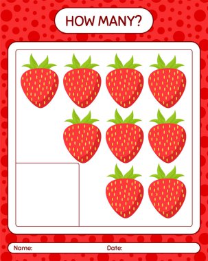 Çilekli kaç tane sayma oyunu var? Anaokulu çocukları için çalışma listesi, aktivite listesi, yazdırılabilir çalışma tablosu