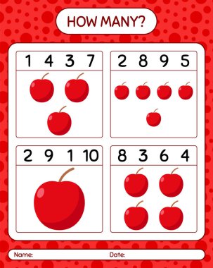 Elmayla kaç tane sayma oyunu var? Anaokulu çocukları için çalışma listesi, aktivite listesi, yazdırılabilir çalışma tablosu