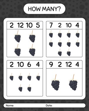 Üzümlü kaç tane sayma oyunu var? Anaokulu çocukları için çalışma listesi, aktivite listesi, yazdırılabilir çalışma tablosu