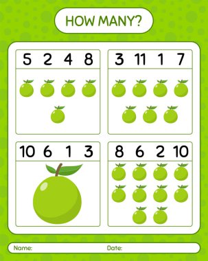 Guava ile kaç tane sayma oyunu var? Anaokulu çocukları için çalışma listesi, aktivite listesi, yazdırılabilir çalışma tablosu