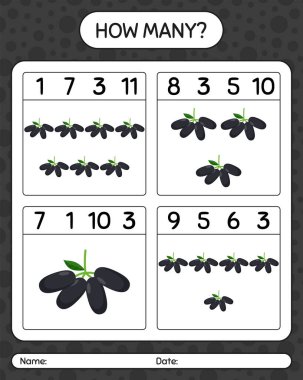 Jambolan 'la kaç tane sayma oyunu var? Anaokulu çocukları için çalışma listesi, aktivite listesi, yazdırılabilir çalışma tablosu