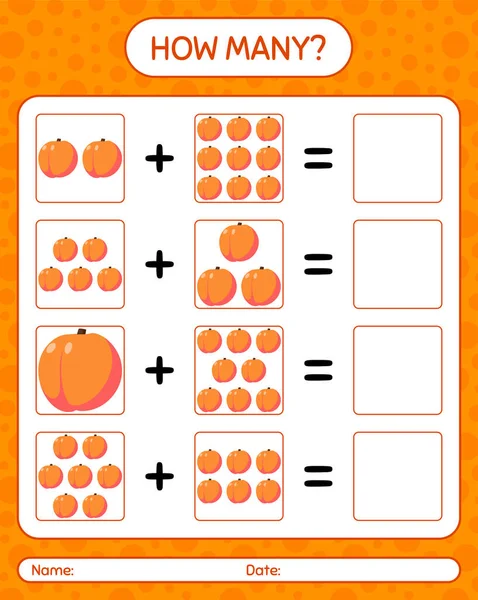 How Many Counting Game Peach Worksheet Preschool Kids Kids Activity — Stock Vector