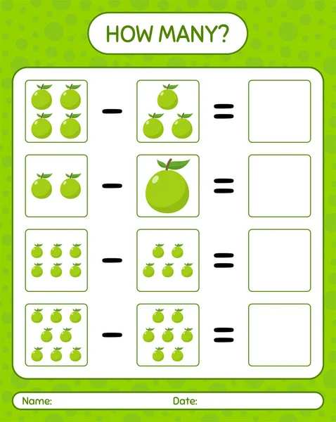 How Many Counting Game Guava Worksheet Preschool Kids Kids Activity — Stock Vector