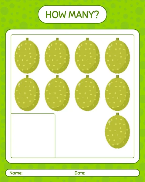 How Many Counting Game Jackfruit Worksheet Preschool Kids Kids Activity — Stock Vector