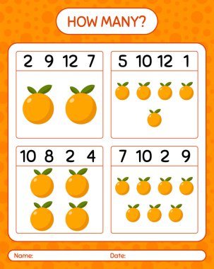 Anaokulu öğrencileri için turuncu çizelgeli kaç sayma oyunu, etkinlik tablosu, basılabilir çalışma tablosu