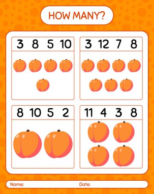 Şeftali ile kaç tane sayma oyunu. Anaokulu çocukları için çalışma listesi, aktivite listesi, yazdırılabilir çalışma tablosu