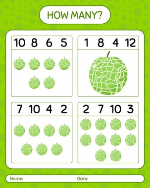 Kavunla kaç tane sayma oyunu. Anaokulu çocukları için çalışma listesi, aktivite listesi, yazdırılabilir çalışma tablosu