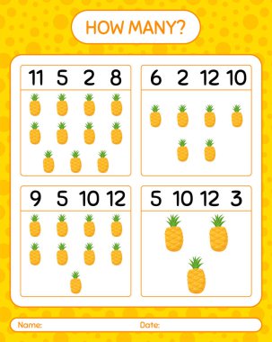 Ananaslı kaç tane sayma oyunu var? Anaokulu çocukları için çalışma listesi, aktivite listesi, yazdırılabilir çalışma tablosu