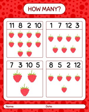 Ahududulu kaç tane sayma oyunu. Anaokulu çocukları için çalışma listesi, aktivite listesi, yazdırılabilir çalışma tablosu