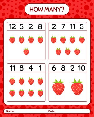 Çilekli kaç tane sayma oyunu var? Anaokulu çocukları için çalışma listesi, aktivite listesi, yazdırılabilir çalışma tablosu