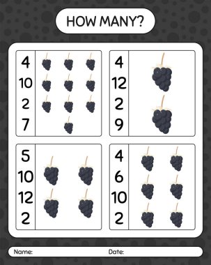Üzümlü kaç tane sayma oyunu var? Anaokulu çocukları için çalışma listesi, aktivite listesi, yazdırılabilir çalışma tablosu