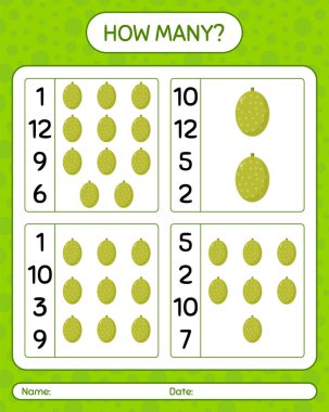 Jackfruit ile kaç tane sayma oyunu. Anaokulu çocukları için çalışma listesi, aktivite listesi, yazdırılabilir çalışma tablosu