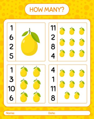 Limonla kaç tane sayma oyunu. Anaokulu çocukları için çalışma listesi, aktivite listesi, yazdırılabilir çalışma tablosu