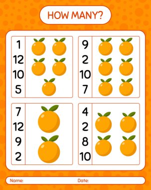 Anaokulu öğrencileri için turuncu çizelgeli kaç sayma oyunu, etkinlik tablosu, basılabilir çalışma tablosu