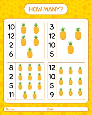 Ananaslı kaç tane sayma oyunu var? Anaokulu çocukları için çalışma listesi, aktivite listesi, yazdırılabilir çalışma tablosu