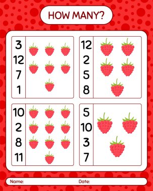 Ahududulu kaç tane sayma oyunu. Anaokulu çocukları için çalışma listesi, aktivite listesi, yazdırılabilir çalışma tablosu