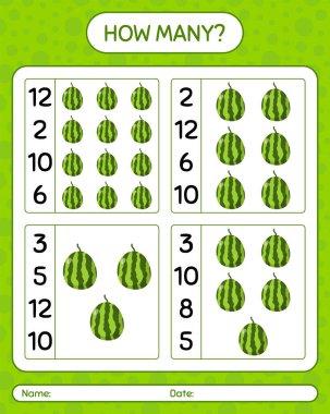 Karpuzla kaç tane sayma oyunu. Anaokulu çocukları için çalışma listesi, aktivite listesi, yazdırılabilir çalışma tablosu