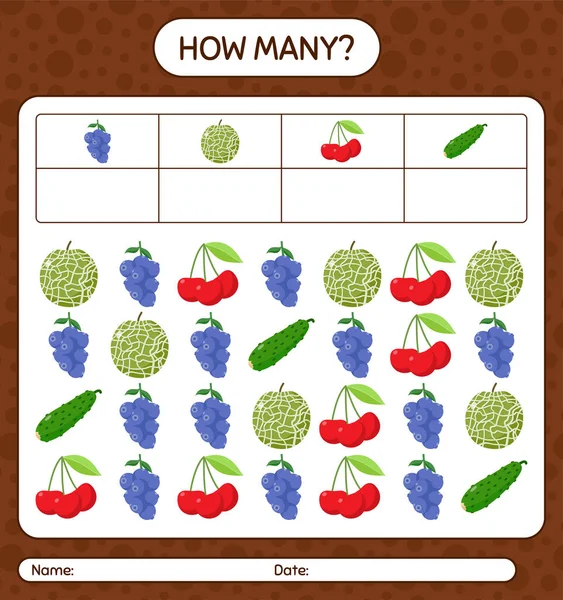 有多少个游戏是用水果做的学龄前儿童工作表 儿童活动表 可打印工作表 — 图库矢量图片