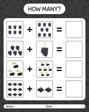 Böğürtlenli, çiğ taneli, mürver üzümlü kaç tane sayma oyunu var? Anaokulu çocukları için çalışma listesi, aktivite listesi, yazdırılabilir çalışma tablosu