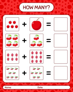 Kızılcıklı, elmalı, çilekli kaç tane sayma oyunu var? Anaokulu çocukları için çalışma listesi, aktivite listesi, yazdırılabilir çalışma tablosu