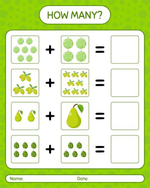 Kaç tane sayma oyunu rquenepa, karpuz, salatalık. Anaokulu çocukları için çalışma listesi, aktivite listesi, yazdırılabilir çalışma tablosu
