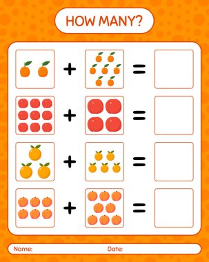 Kaç tane sayma oyunu var, şeftali. Anaokulu çocukları için çalışma listesi, aktivite listesi, yazdırılabilir çalışma tablosu