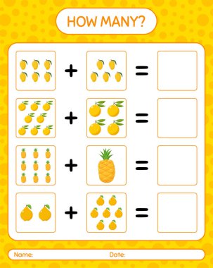 Kaç tane sayma oyunu ananası, quince, ugli. Anaokulu çocukları için çalışma listesi, aktivite listesi, yazdırılabilir çalışma tablosu