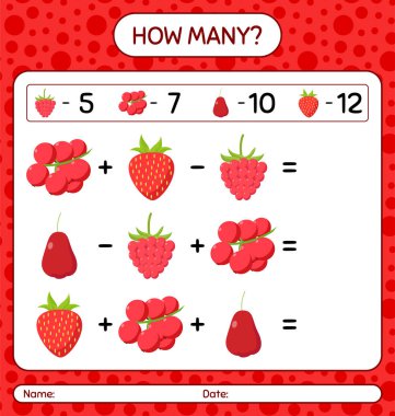 Kaç tane gül elması, çilek, ugni, çilek sayıyor? Anaokulu çocukları için çalışma listesi, aktivite listesi, yazdırılabilir çalışma tablosu