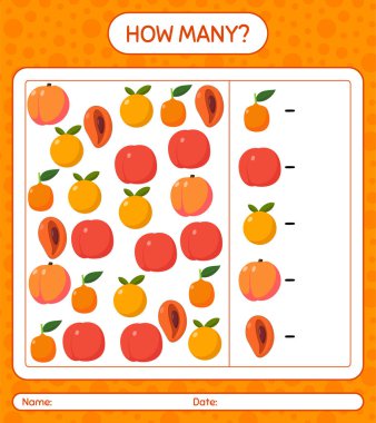 Kaç tane sayma nance, ananas, quince, ugli, yuzu. Anaokulu çocukları için çalışma listesi, aktivite listesi, yazdırılabilir çalışma tablosu