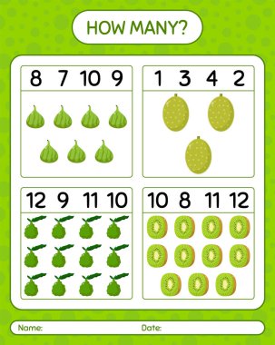 Kaç tane sayma oyunu meyvesi, kaffir limonu. Anaokulu çocukları için çalışma listesi, aktivite listesi, yazdırılabilir çalışma tablosu