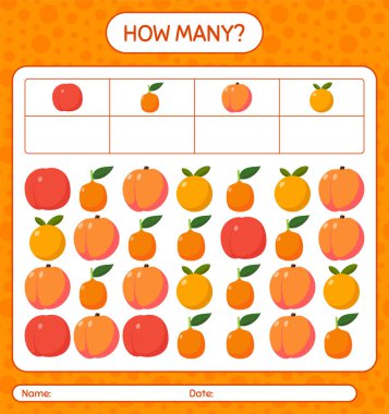Kaç tane sayma oyunu var? Şeftali, portakal, nektarin. Anaokulu çocukları için çalışma listesi, aktivite listesi, yazdırılabilir çalışma tablosu
