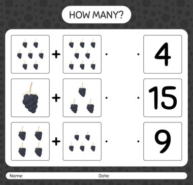 Kaç tane çiğ tanesiyle sayma oyunu. Anaokulu çocukları için çalışma listesi, aktivite listesi, yazdırılabilir çalışma tablosu