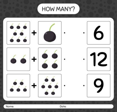 Farkleberry ile kaç tane sayma oyunu. Anaokulu çocukları için çalışma listesi, aktivite listesi, yazdırılabilir çalışma tablosu