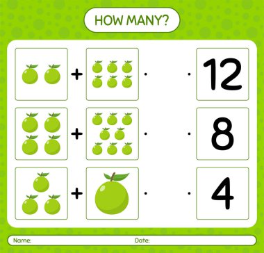 Guava ile kaç tane sayma oyunu var? Anaokulu çocukları için çalışma listesi, aktivite listesi, yazdırılabilir çalışma tablosu