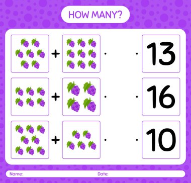 Üzümlü kaç tane sayma oyunu var? Anaokulu çocukları için çalışma listesi, aktivite listesi, yazdırılabilir çalışma tablosu