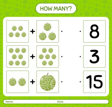 Kavunlu kaç tane sayma oyunu. Anaokulu çocukları için çalışma listesi, aktivite listesi, yazdırılabilir çalışma tablosu