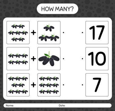 Jambolan 'la kaç tane sayma oyunu var? Anaokulu çocukları için çalışma listesi, aktivite listesi, yazdırılabilir çalışma tablosu