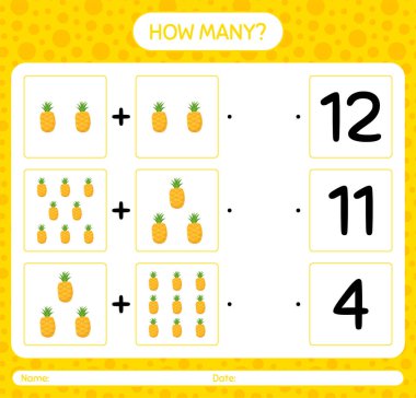 Ananaslı kaç tane sayma oyunu var? Anaokulu çocukları için çalışma listesi, aktivite listesi, yazdırılabilir çalışma tablosu