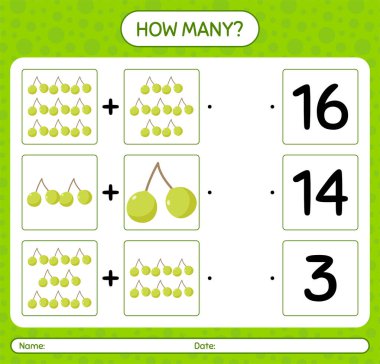 Quenepa ile kaç tane sayma oyunu. Anaokulu çocukları için çalışma listesi, aktivite listesi, yazdırılabilir çalışma tablosu