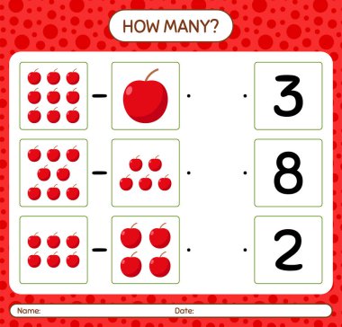 Anaokulu öğrencileri, aktivite tablosu, basılabilir çalışma tablosu için elmalı kaç tane sayma oyunu var?