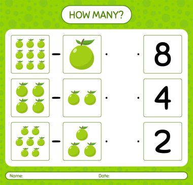 Okul öncesi çocuklar için guava çalışma kağıdıyla kaç tane sayma oyunu var?