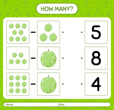 Anaokulu öğrencileri, aktivite tablosu, basılabilir çalışma tablosu için kavun çalışma kağıdıyla kaç tane sayma oyunu